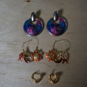 Three (3) Authentic 80's Big Earrings Vintage